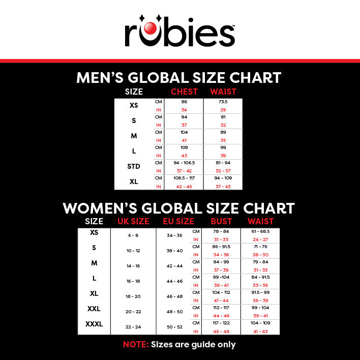 rubies_global_adult size chart