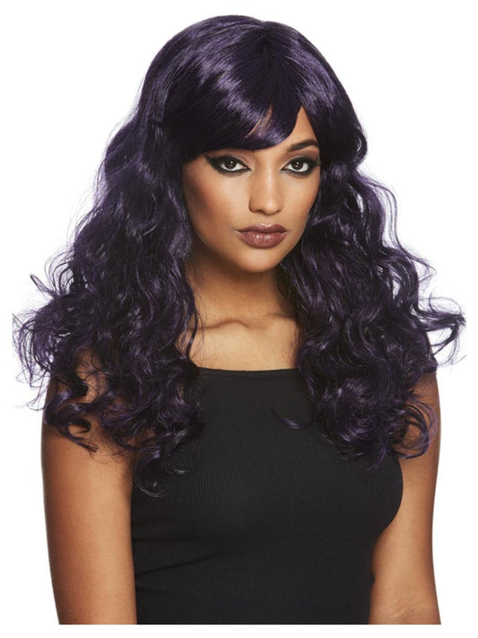 Gothic Seductress Curly Wig, Black & Purple