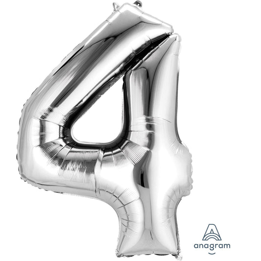 Silver Number 4 Balloon - 34" Foil