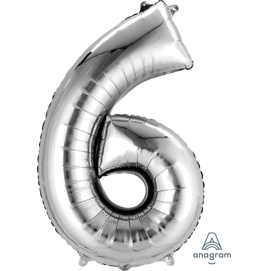 Silver Number 6 Balloon - 34" Foil