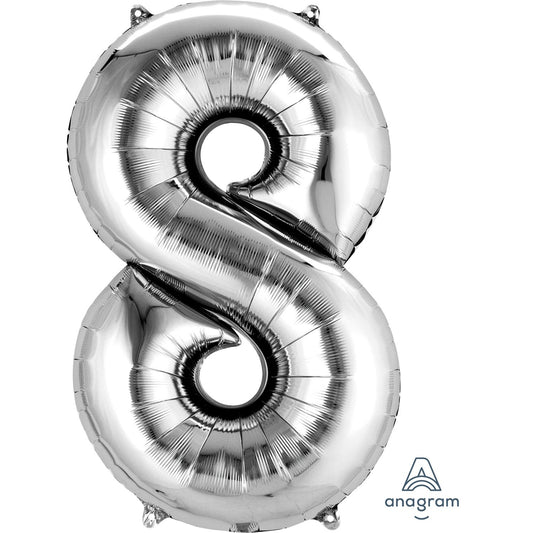 Silver Number 8 Balloon - 34" Foil