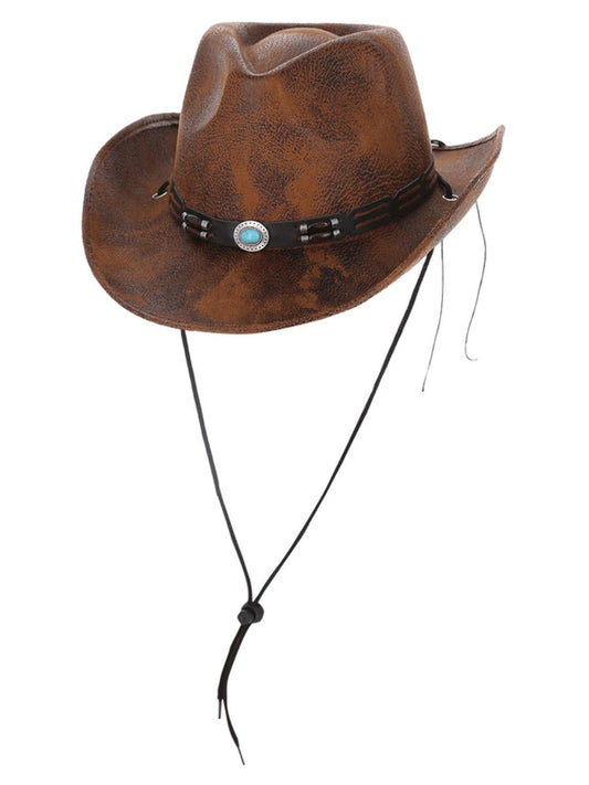 Tan Leather Look Western Cowboy Hat