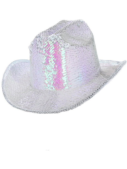 Fever Deluxe Sequin Cowboy Hat, Iridescent White