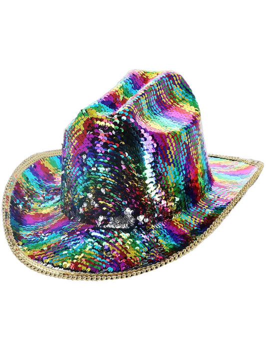 Fever Deluxe Sequin Cowboy Hat, Rainbow