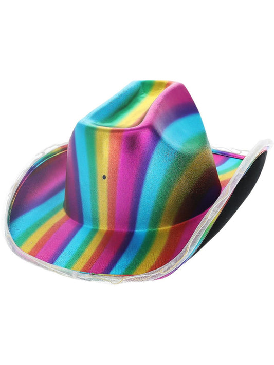 LED Light Up Metallic Cowboy Hat, Rainbow