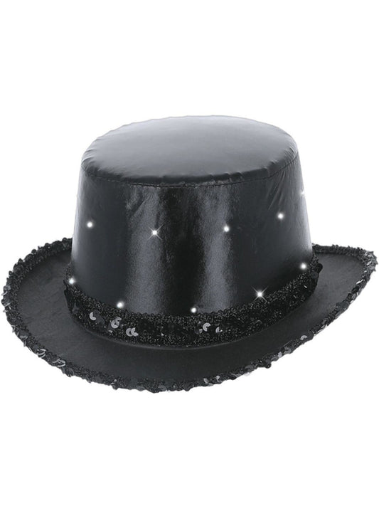 LED Light Up Metallic Top Hat, Black