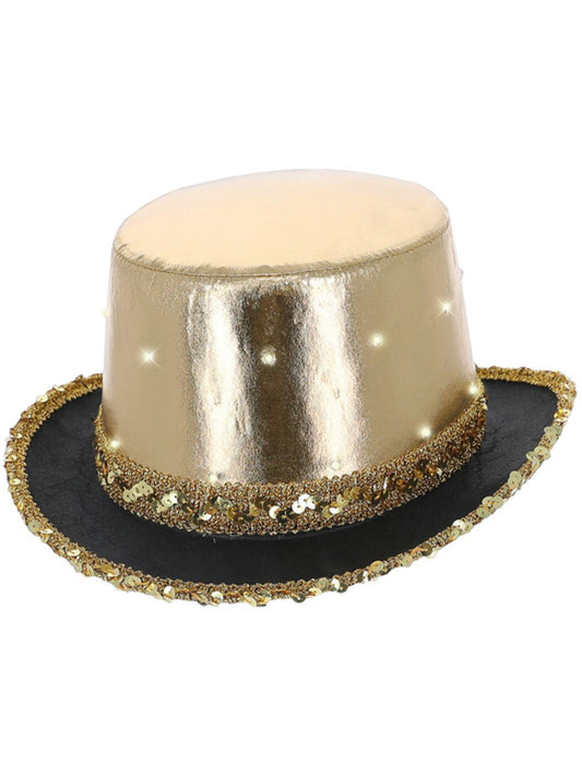 LED Light Up Metallic Top Hat, Gold