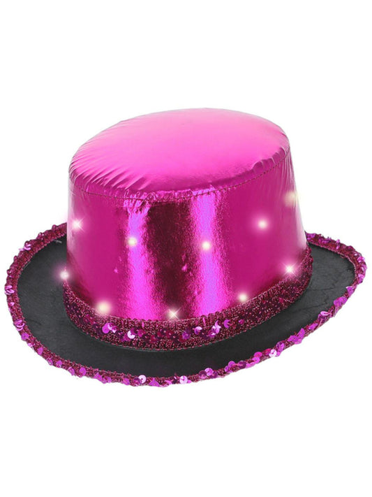 LED Light Up Metallic Top Hat, Hot Pink
