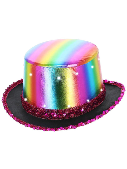 LED Light Up Metallic Top Hat, Rainbow