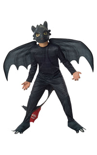 child wearing Toothless costume and mask