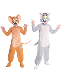 two children wearing all in one Tom and Jerry Costumes and masks