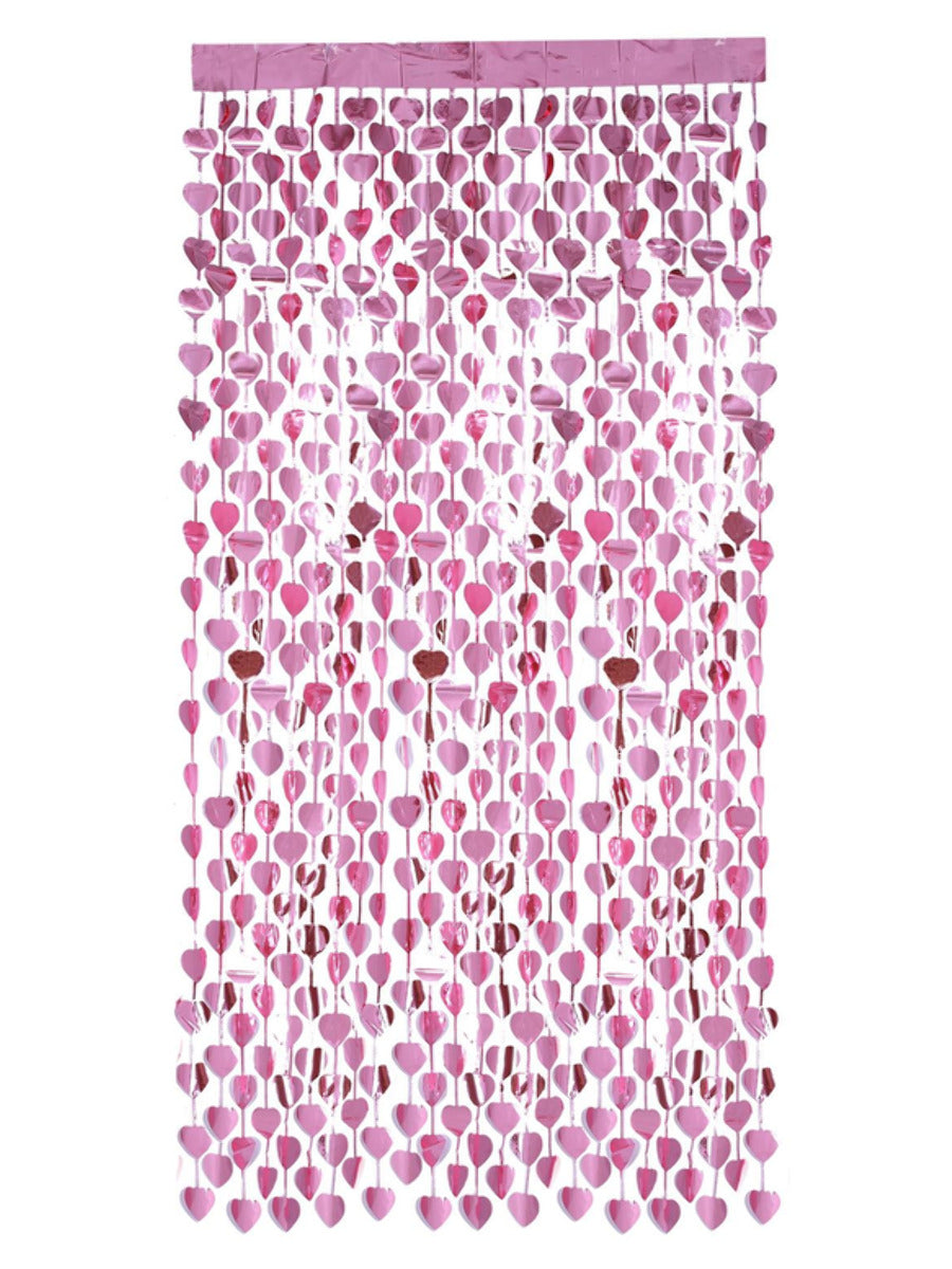 Heart Foil Curtain Backdrop, Pink
