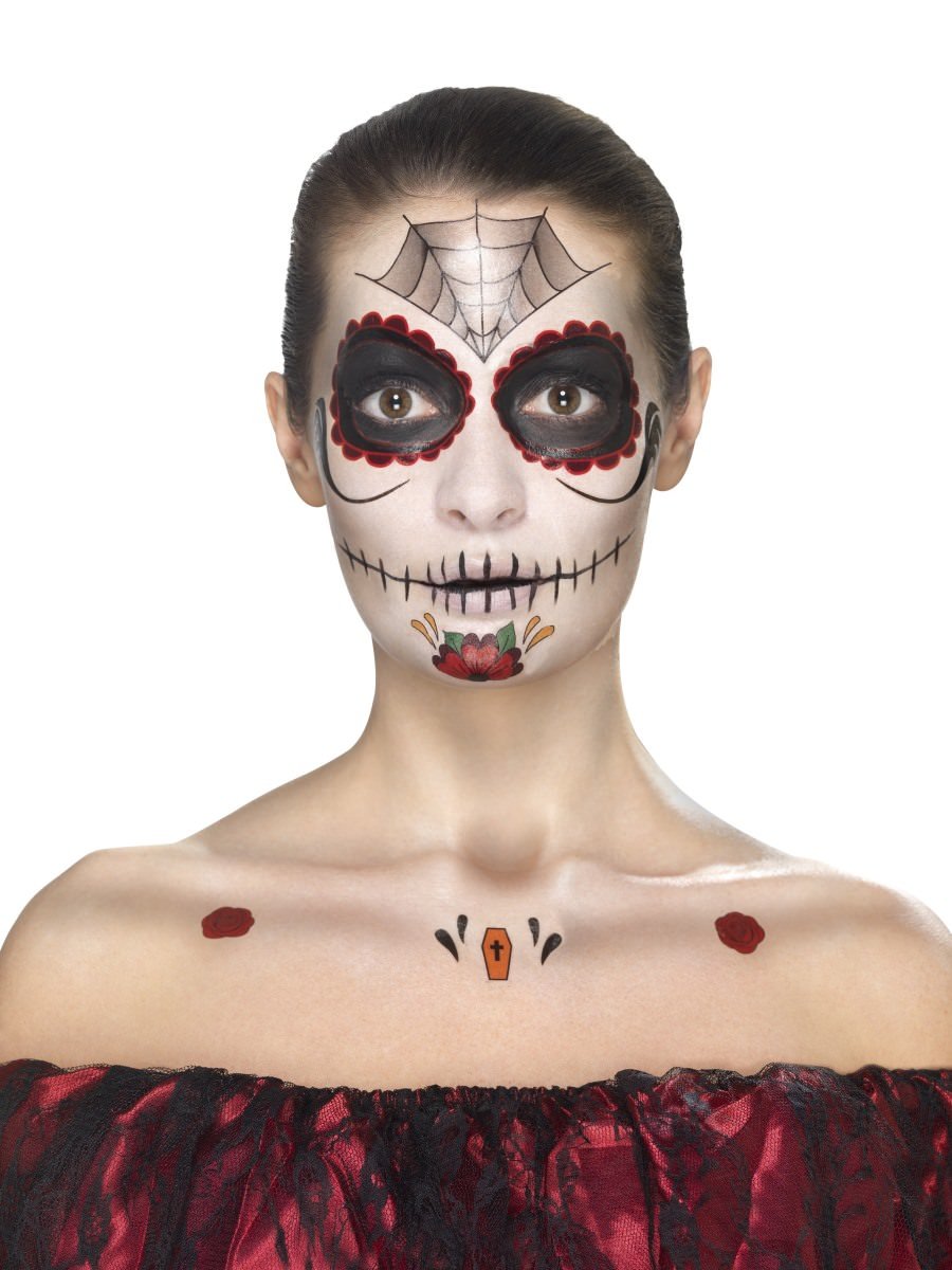 Day of the Dead Face Tattoo Transfers Kit, Red & Black Alternative View 4.jpg
