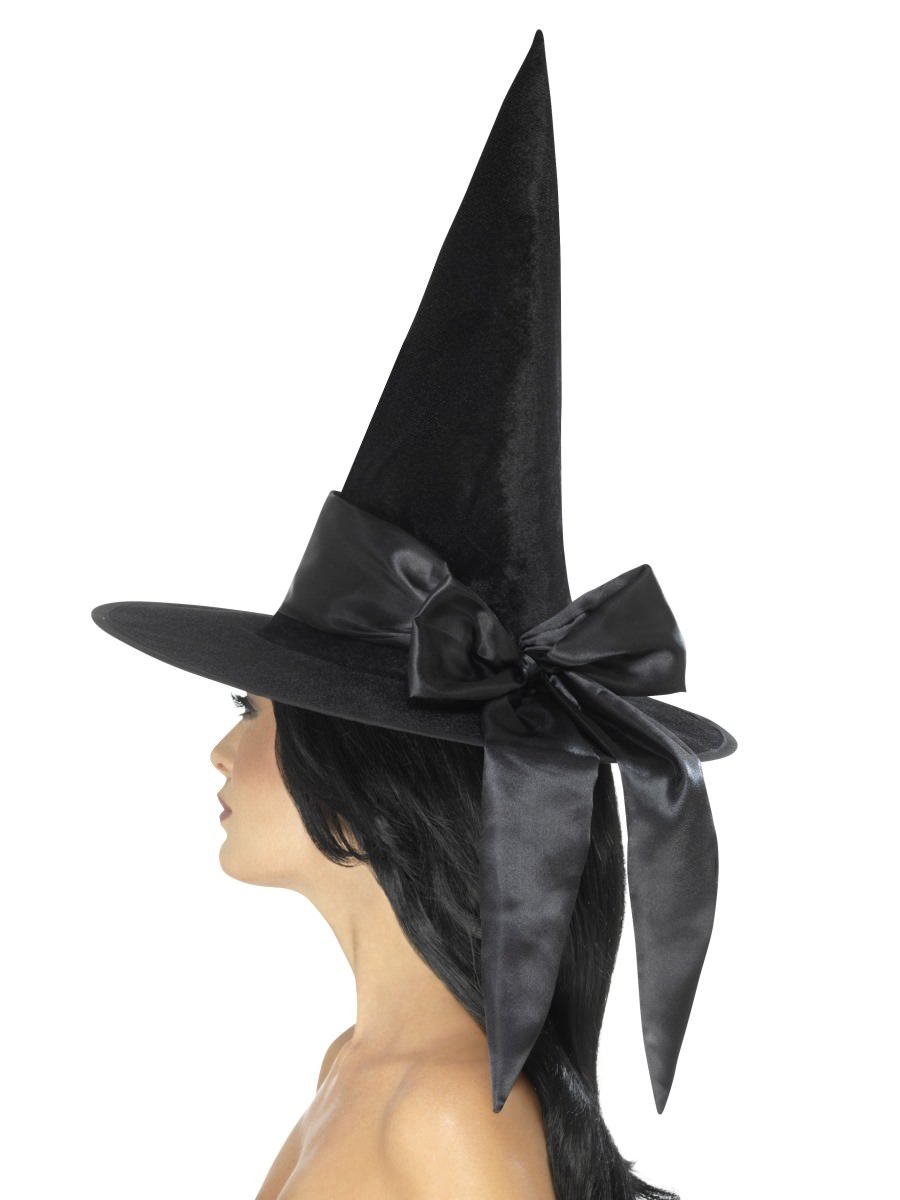 Deluxe Witch Hat, Black, with Black Bow