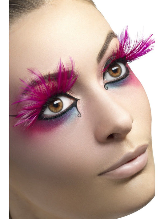 Eyelashes, Pink, with Feather Plumes