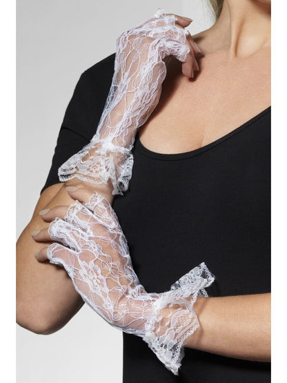 Fingerless Lace Gloves, White