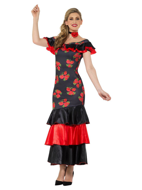 Woman wearing flamenco style dress