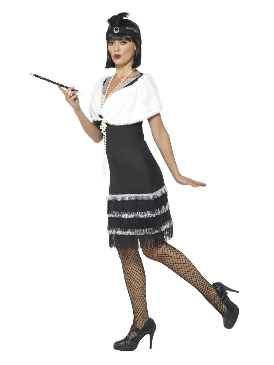 Flapper Costume, Black, with Dress & Fur Stole Alternative View 1.jpg
