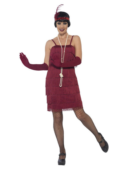Flapper Costume, Burgundy Red, with Short Dress