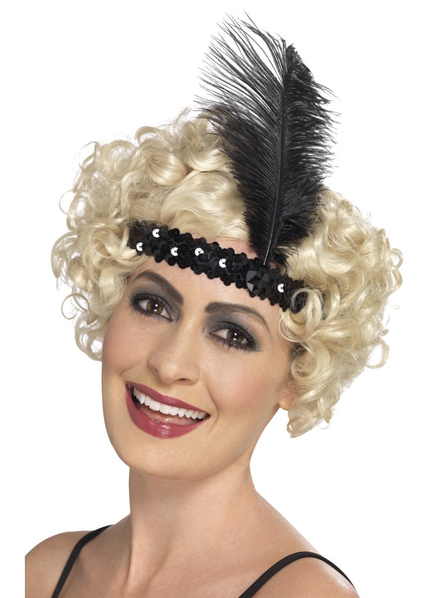 Flapper Headband, Black, with Feather