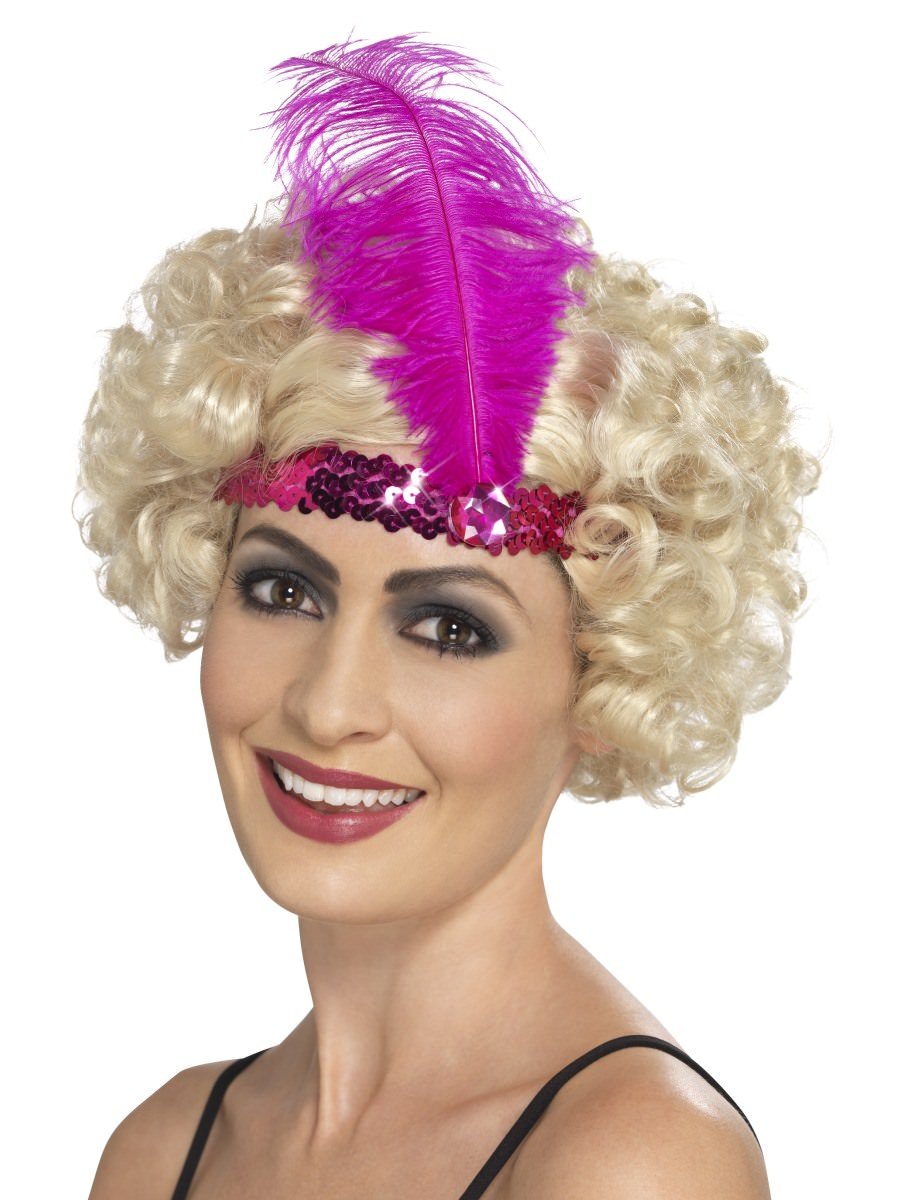Flapper Headband, Pink, with Feather