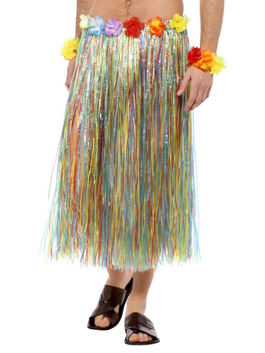 Hawaiian Hula Skirt with Flowers, Multi-Coloured Alternative View 1.jpg