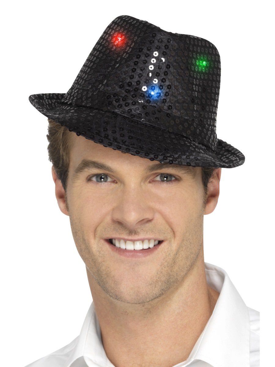 Light Up Sequin Trilby Hat, Black