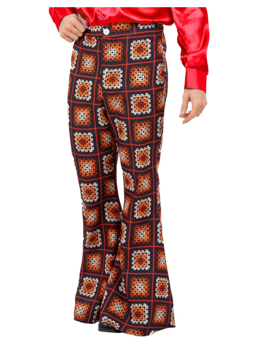 Mens 60s Vintage Crochet Print Flared Trousers
