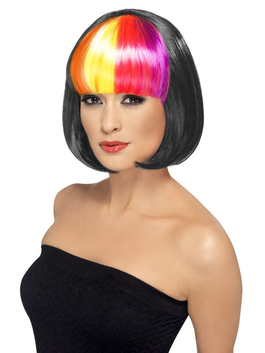 Partyrama Wig, Black, with Rainbow Fringe