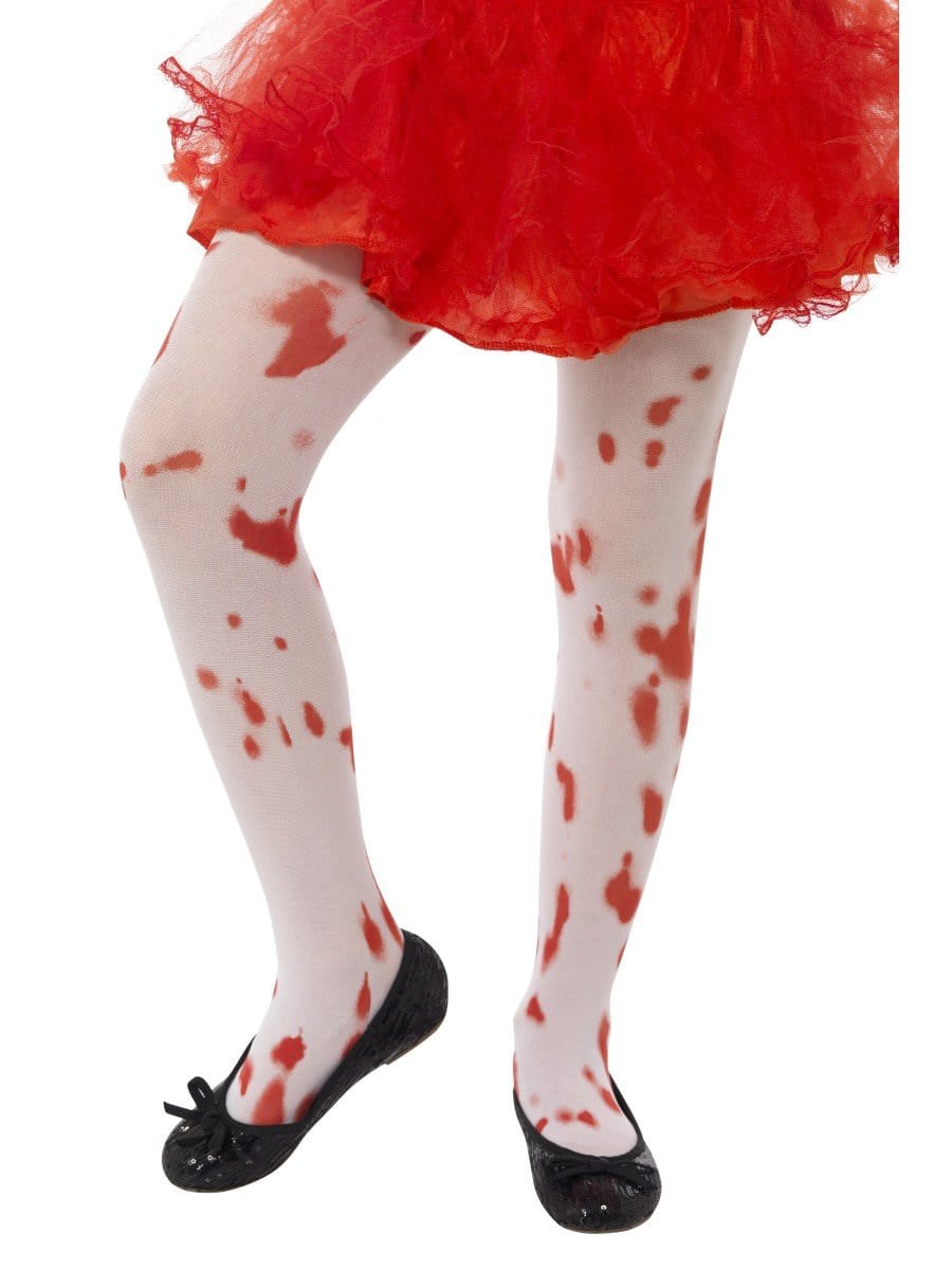 Tights, White, with Blood Stain Print, Age 6-12